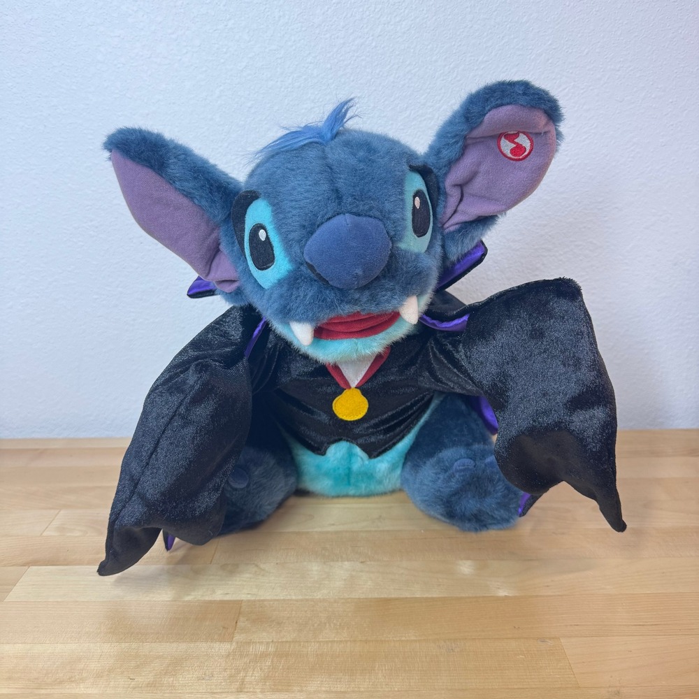 Disney Store Vampire Stitch Halloween Plush Sound 13" Laughs Music NO MOTION
